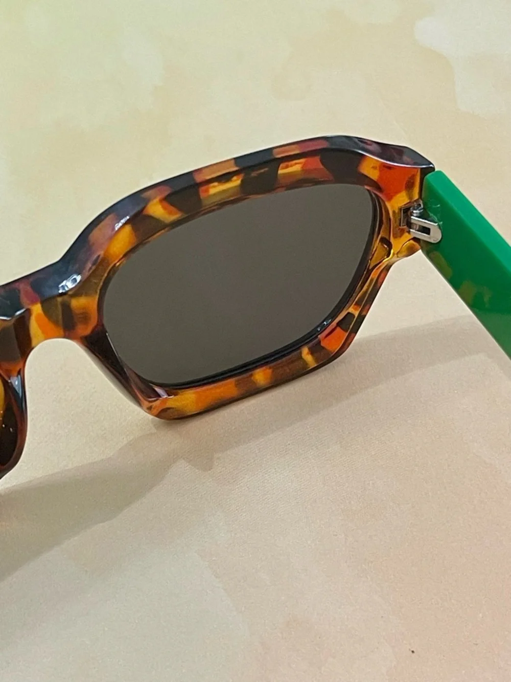 Free People Retro Square Tortoiseshell Sunglasses with Green Arms - Picture 12 of 14